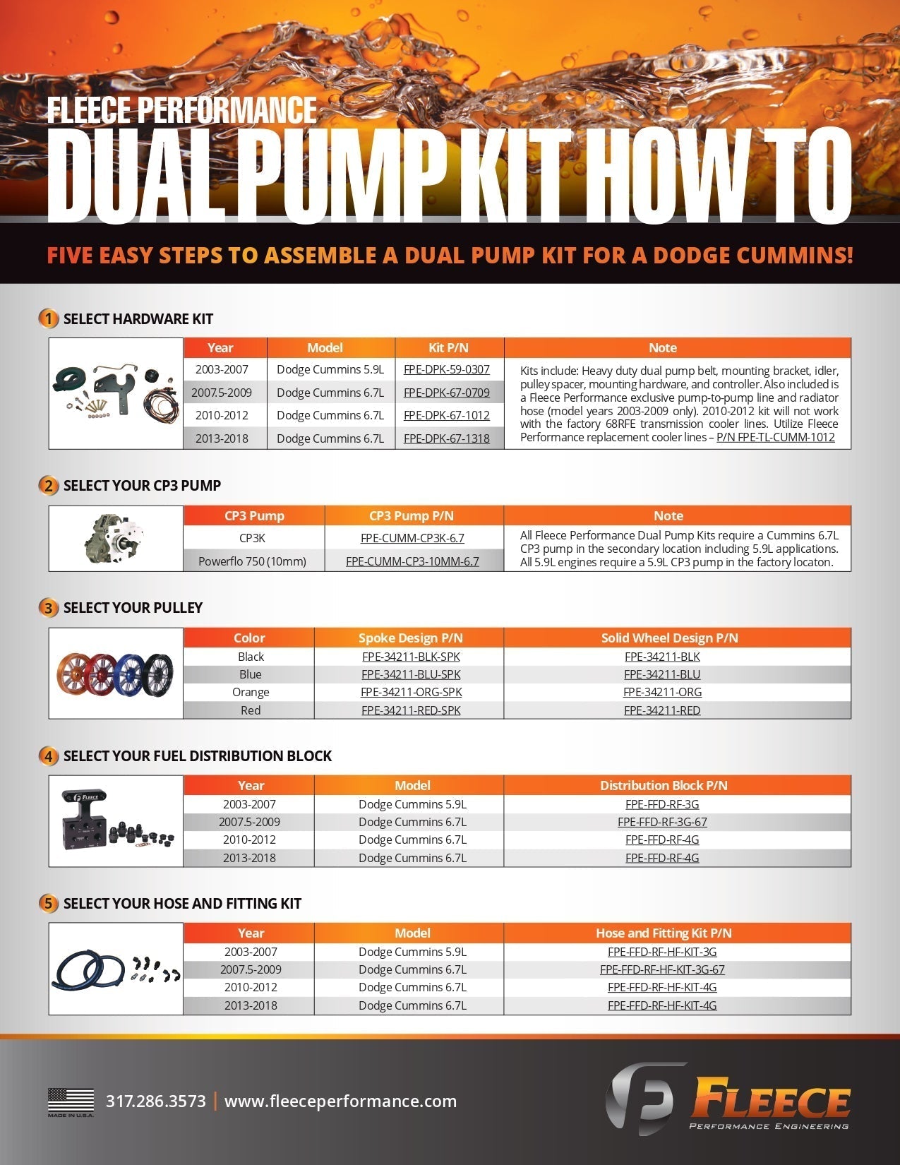 FPE-DPK-67-1012 Fleece 6.7L Dual Pump Hardware Kit for 2010-2012 Cummins Hell On Wheels Ltd Canada