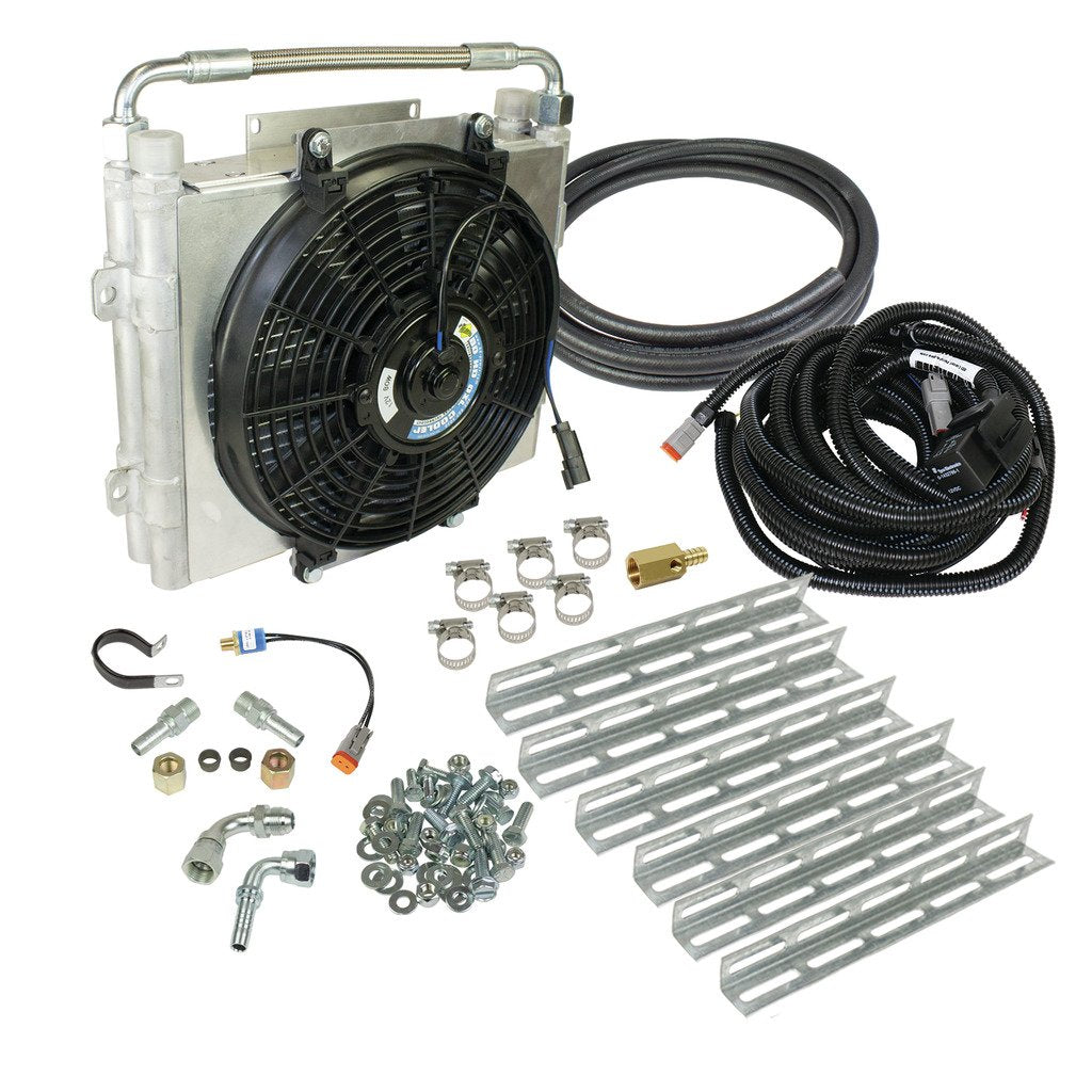 1030606-DS-12 BD XTRUDE DOUBLE STACKED TRANSMISSION COOLER WITH FAN - COMPLETE KIT 1/2IN LINES Hell On Wheels Ltd Canada